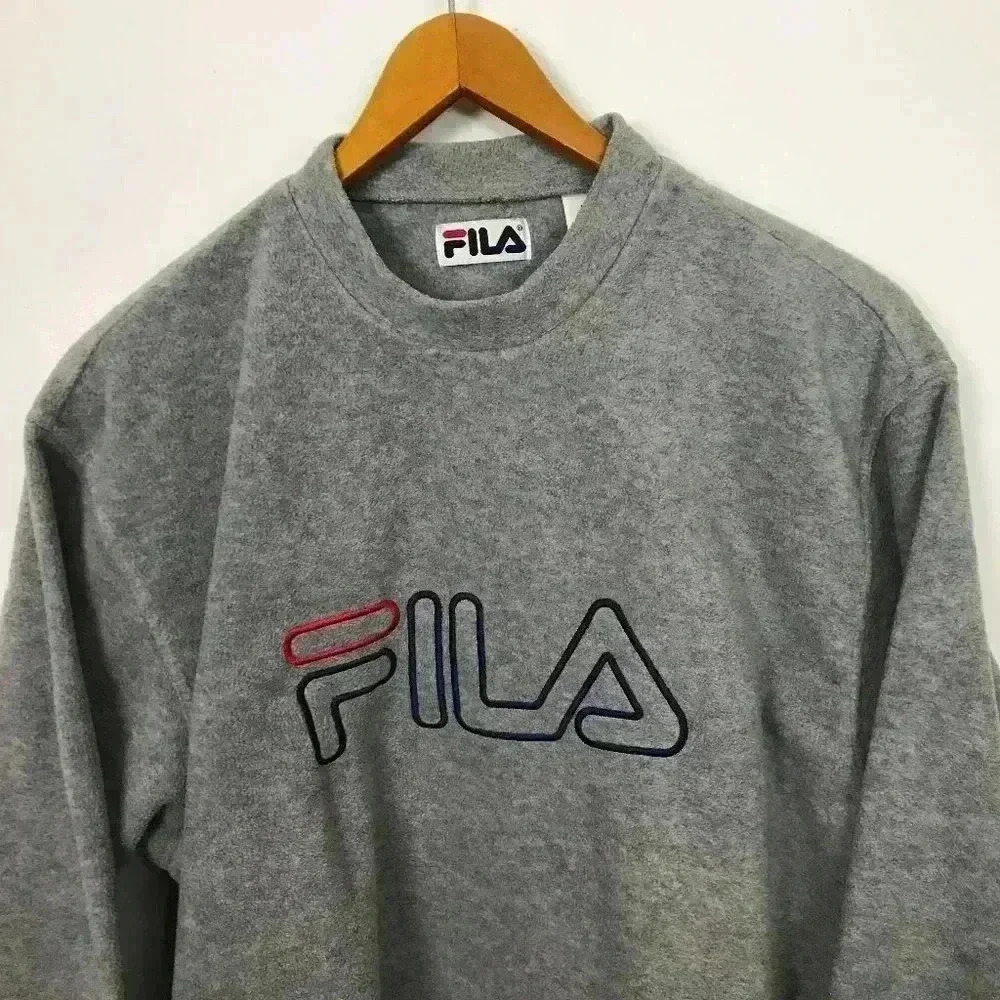 Fila Men Gray Heather Fleece Soft Thick Crew Neck Medium Pullover